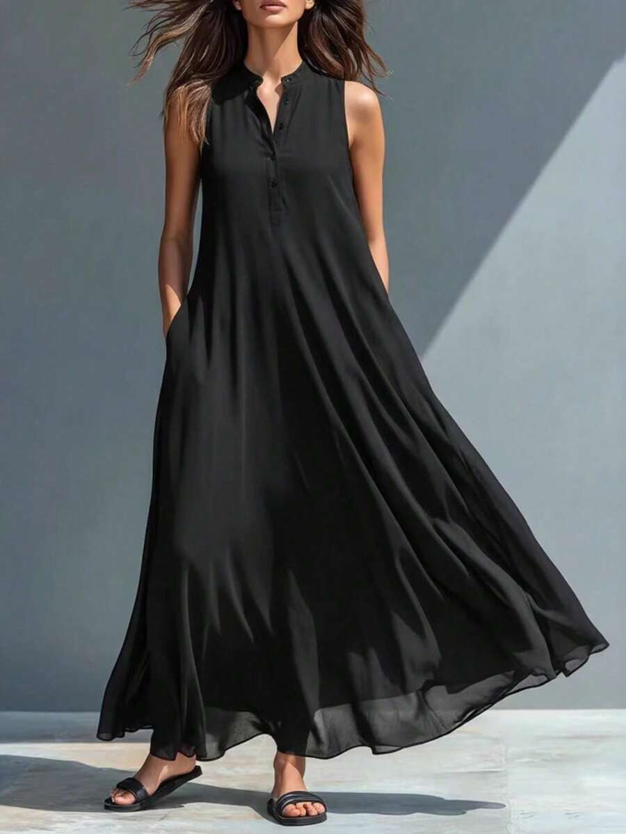 New Summer Vest Dress For Women, Casual And Fashionable Style, Lightweight Fabric, Flattering Straight Cut, Perfect For Daytime Looks, Outings And Summer Transition Looks - 黑色 - 查看 1