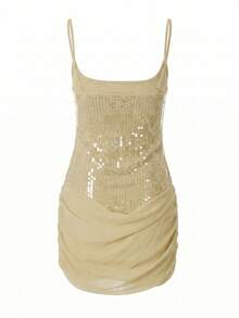 Women's Sequin Sexy Spaghetti Strap Party Clubwear Holiday Dress, Spring/Summer Elegant - Yellow - View 5