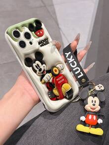 Disney Mickey Mouse Clubhouse Phone Case : 3D Fluffy Pattern Border Protector Phone Soft Phone Case With A Free Cute Mickey Bracelet Chain Lanyard, Mickey, Minnie, Goofy, Donald Duck, Daisy Duck, Pluto, For Apple 17 Promax 17 Pro 16 15 14 13 12 11 Pro Max XS Max X XR Soft Cover Summer Phone Case - 白色 - 查看 6