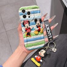Disney Mickey Mouse Clubhouse Phone Case : 3D Fluffy Pattern Border Protector Phone Soft Phone Case With A Free Cute Mickey Bracelet Chain Lanyard, Mickey, Minnie, Goofy, Donald Duck, Daisy Duck, Pluto, For Apple 17 Promax 17 Pro 16 15 14 13 12 11 Pro Max XS Max X XR Soft Cover Summer Phone Case - trắng - Xem 1