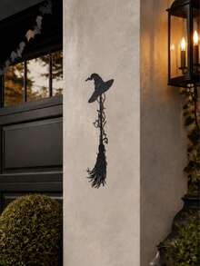 1pc Halloween Witch Broom & Hat Metal Wall Decor, Wall Hanging Ornament, Halloween Party Decor,Halloween Decoration,Trick Or Treat Decor For Halloween, Spooky Halloween Decor, Haunted House Decor, Terrifying Atmosphere Decor, Gothic Home Decor, Party Supplies - Witch Broom - View 9