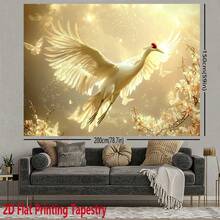 2D Flat - 2D Flat - A Vint Tapestry Featuring A Flying Whe Crane Surrounded By Flowers, E Of Polyester, For Festive Decoration. This Elegant Wall Hanging Is Suable For Home, Living Room, Bedroom, Or Office Stu Decor - 1PC - View 9