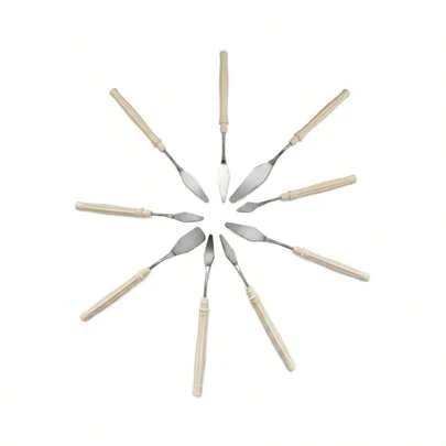 9 piezas Juego de espátulas de plástico sin anillo, raspador de pintura de acero inoxidable para artistas, estudiantes, manualidades y el mejor regalo para amantes del arte