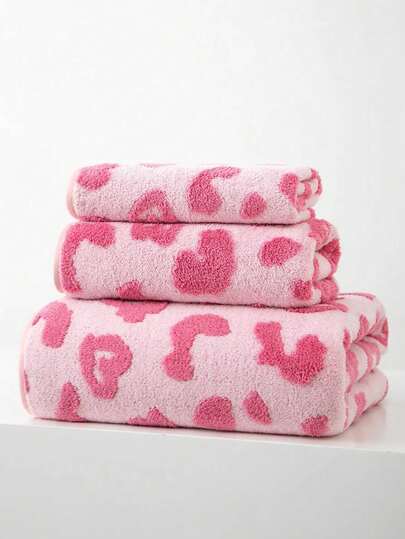Juego de 9 toallas con estampado de leopardo rosa, ultra suaves y absorbentes de microfibra con diseño de animal lindo. Incluye 3 toallas de mano, 3 toallas de baño y 3 toallas de cara. Secado rápido para baño, spa, gimnasio y piscina.