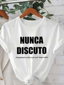 Women's Short-Sleeve Graphic T-Shirt With Spanish Summer Slogan, Casual And Comfortable Top For Everyday Wear. Round Neck, 100% Cotton, Soft Fabric, Short Sleeves, Breathable And Cool, Unisex. 100% Cotton - 白色的 - 查看 5
