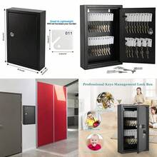 KYODOLED - Caja almacenamiento para llaves con 40 llaves, ganchos y etiquetas para el hogar, oficina, gestión comercial, 2.5 pulgadas de profundidad x 8.1 pulgadas de ancho x 12.1 - Negro40 K cerradura de llave - Ver 1