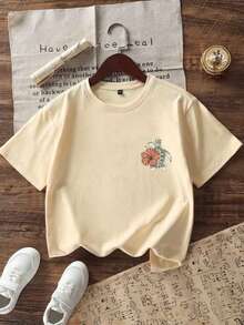 Áo thun ngắn tay cổ tròn in hình ngộ nghĩnh, phong cách thường ngày cho bé gái tuổi teen, thích hợp mặc mùa hè. - Màu be - Xem 4