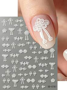 2 miếng dán móng tay hình nút thắt Trung Quốc dập nổi 5D, nơ trắng, tự dính, phụ kiện trang trí móng tay. - trắng - Xem 4