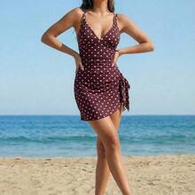 Swim Mod Traje de baño tipo tankini casual con estampado de lunares y nudo lateral para mujer - Amarillo claro - Ver 6