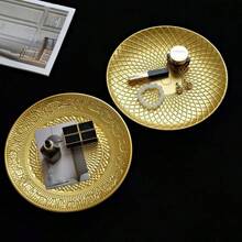 1个圆形现代简约首饰托盘，项链耳环收纳碗，家居装饰干果糖果零食碟 - 金色 - 查看 2