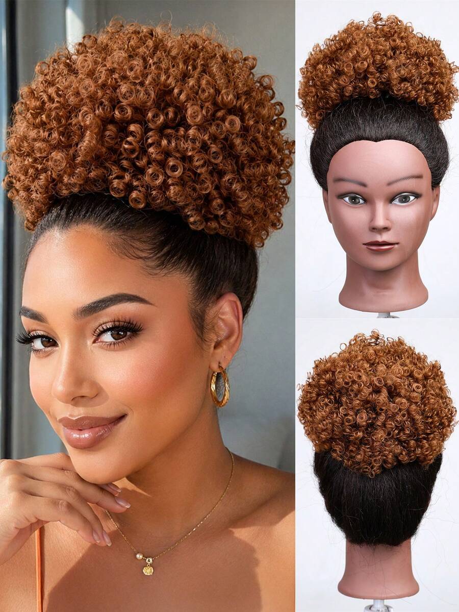 Extensão de rabo de cavalo Afro Puff com cordão para mulheres, rabo de cavalo Afro Puff sintético Premium curto para cabelos naturais, rabo de cavalo encaracolado com cordão Kinky essencial para Halloween, Natal e festas.
