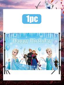 Disney 迪士尼冰雪奇缘生日快乐背景幕布，艾莎和安娜冰蓝色横幅，适用于派对摄影和装饰，这款冰雪奇缘主题生日背景幕布可将您的庆祝活动变成神奇的阿伦黛尔仙境，旨在提升您的派对装饰和摄影效果。背景为闪闪发光的冰蓝色背景，点缀着雪花。 - 背景 - 查看 7