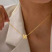 1pc New Fashion Initial Golden Stainless Steel Herringbone Chain Necklaces For Women - Yellow Gold - View 1
