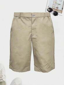Pantalones cortos casuales delgados para hombres, versátiles para ir al trabajo y salidas en verano - Caqui - Ver 4