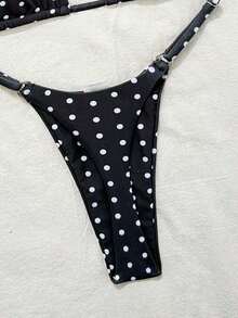 Conjunto de bikini de rayas coloridas y sexy para primavera/verano 2026, traje de baño de estilo minimalista de tres puntos para mujeres jóvenes - Blanco y Negro 2 - Ver 6