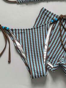 Conjunto de traje de baño de verano para mujer, elegante, romántico, casual, dulce, lindo y sexy.Conjunto básico y versátil de top de bikini halter con estampado floral azul y blanco, Bottom triangular y shorts, apto para playa, resort, spa, lun - Multicolor 6 - Ver 5