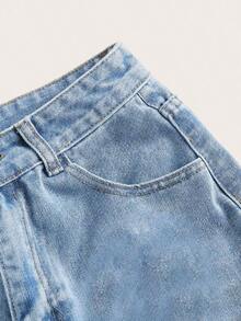 Shorts vaqueros de tiro alto enrollados para verano - Lavado ligero - Ver 3
