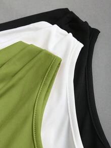 Sweetro Conjunto de 3 piezas de moda europea y americana para mujer en unicolor, con decoración metálica, dobladillo retorcido y dobladillo asimétrico, camiseta casual y versátil para uso diario - Multicolor 17 - Ver 8