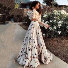 Summer New Butterfly Print Two-Piece Dress With Large Hem Beach Long Dress - White - View 3
