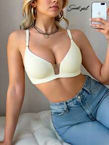 Women's White Sexy Mesh Patchwork Backless Convertible Bra, Romantic French Casual Comfortable Minimalist Underwear, Mature Charming Breathable Fabric Wireless Bra, Women's Versatile Wireless Undershirt French Style Graceful Non-Sagging Bra - White - View 2