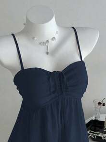 Camiseta de tirantes con volantes de unicolor lindo para damas, ropa de verano para la universidad - Rosa - Ver 10