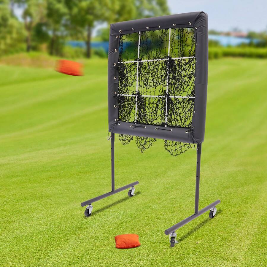 Black Baseball Training Net With 9-Grid Target, 3-Level Height Adjustment & 360° Casters, 27.56 Inch Polyester Rebounder For Home, Backyard, Field, And Other Outdoor And Indoor Places For Baseball Training - Black - View 1