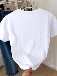 Unisex Short-Sleeved T-Shirt, Spring/Summer 2026, Cartoon Print, Round Neck - White - View 2