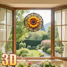 1pc Sunflower Blooming Warm Light Metal Double-Sided 360° Rotating Wind Chime, 10in*10in With Swivel Hook, Outdoor Yard Decor (Pendant Not Included), Random Style - Multicolor - View 7