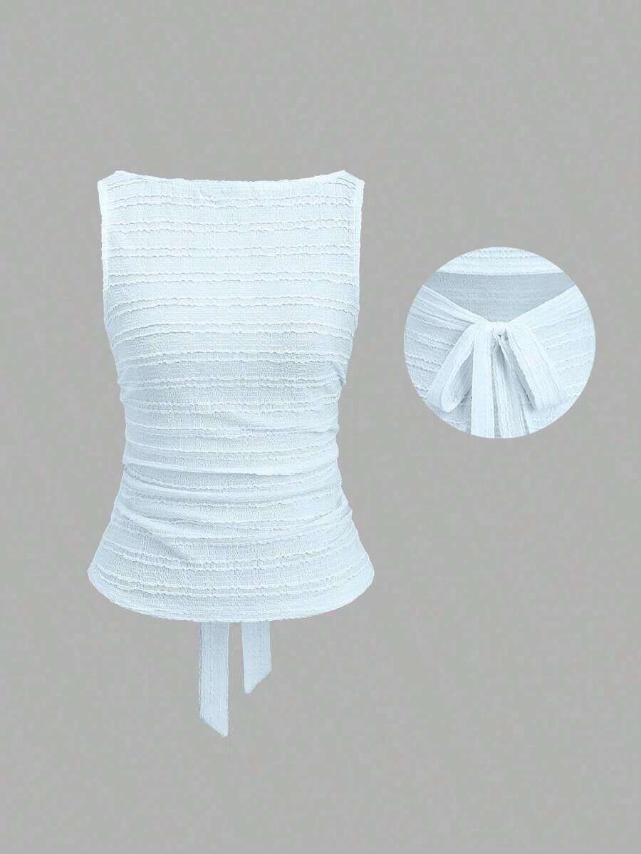 Camiseta sin espalda de unicolor casual para mujer en verano - Celeste - Ver 1