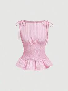 Conjunto de 2 piezas de top sin mangas y shorts con estampado de lunares en contraste para mujer - Rosa - Ver 7