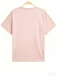 Women's Casual Cartoon Bear Print T-Shirt Pink Summer - Pink - View 2