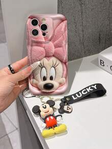 Disney Mickey Mouse Clubhouse Phone Case : 3D Fluffy Pattern Border Protector Phone Soft Phone Case With A Free Cute Mickey Bracelet Chain Lanyard, Mickey, Minnie, Goofy, Donald Duck, Daisy Duck, Pluto, For Apple 17 Promax 17 Pro 16 15 14 13 12 11 Pro Max XS Max X XR Soft Cover Summer Phone Case - 白色 - 查看 3