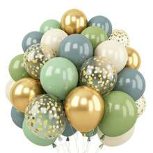 60 de baloane gri, verzi, albastre și aurii, include confetti auriu de 30 cm, potrivite pentru nunți, zile de naștere, petreceri burlăcițe, botezuri pentru bebeluși, petreceri în grădină și multe altele - Vizualizare 1