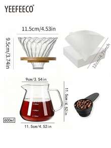 yeefeeco 2/4pcs Coffee Maker Set, Portable Manual Coffee Maker Set, Drip Coffee Filter Set, Glass Pot + Ceramic Dripper + Paper Filters + Coffee Spoon, Manual Coffee Brewing Tool Set, Home Barista Accessories - Coffee Pot Set - View 9