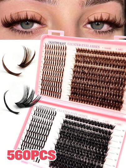 Rikuaild 560 Pcs D Curl Light Brown Lashes+Black Lashes,Brown Spike Lashes+80D Cluster Lashes And Black Spike Lashes+100D Cluster Lashes Fluffy&Wispy&Soft Used To DIY Eyelashes,Spike Lashes,Lashes With Spikes,Cluster Lashes,Individual Lash ,Eyelash Extensions