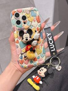 Disney Mickey Mouse Clubhouse Phone Case : 3D Fluffy Pattern Border Protector Phone Soft Phone Case With A Free Cute Mickey Bracelet Chain Lanyard, Mickey, Minnie, Goofy, Donald Duck, Daisy Duck, Pluto, For Apple 17 Promax 17 Pro 16 15 14 13 12 11 Pro Max XS Max X XR Soft Cover Summer Phone Case - 白色 - 查看 5