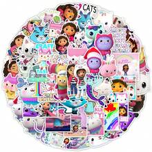 Set de 50 pegatinas decorativas aleatorias de estilo lindo de Gabby Dollhouse, patineta, equipaje, guitarra, vaso de agua, graffiti, como regalo de Año Nuevo, Día de San Valentín, Pascua - Multicolor - Ver 2