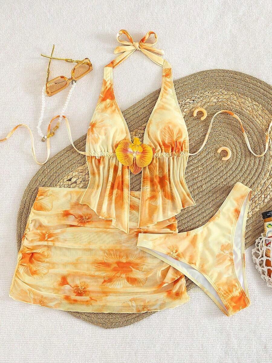 de bikini sexy con tirantes de espagueti y estampado aleatorio para mujeres 2026, conjunto de verano, elegante, Día de San Valentín, playa, vacaciones, casual, único, conjunto de verano, conjunto de vacaciones de verano, primavera, conjunto de Dí - Multicolor 4 - Ver 1