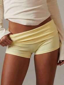 cortos de mujer Vaiaye de unicolor, ajuste delgado, cintura baja, mini shorts, estilo minimalista, adecuados para verano, playa bohemia, fiesta y uso diario - Amarillo - Ver 9