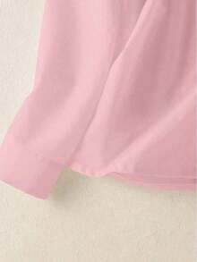 Camisa de mujer de unicolor con cuello en V y botones - Blusa casual y elegante de manga larga con detalle de bolsillo, adecuada para vacaciones, viajes y uso diario, artículo esencial para primavera, verano, otoño e invierno - Estampado de caballero rosa - Ver 7