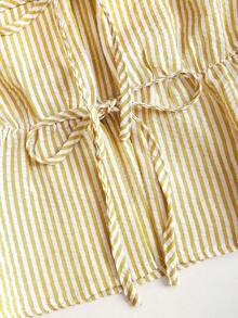 Pantalones rectos versátiles con cordones y estampado de rayas rosa, nuevo conjunto de 2 piezas para mujer, estilo europeo y americano de verano - Caqui - Ver 6