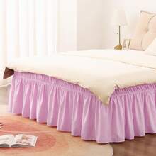 1pc Solid Color Stretchy Bed Skirt, Wrap Around Bed Skirt, Soft Bedding, Ruffle Lace Bed Skirt, Comfortable - Pink - View 6