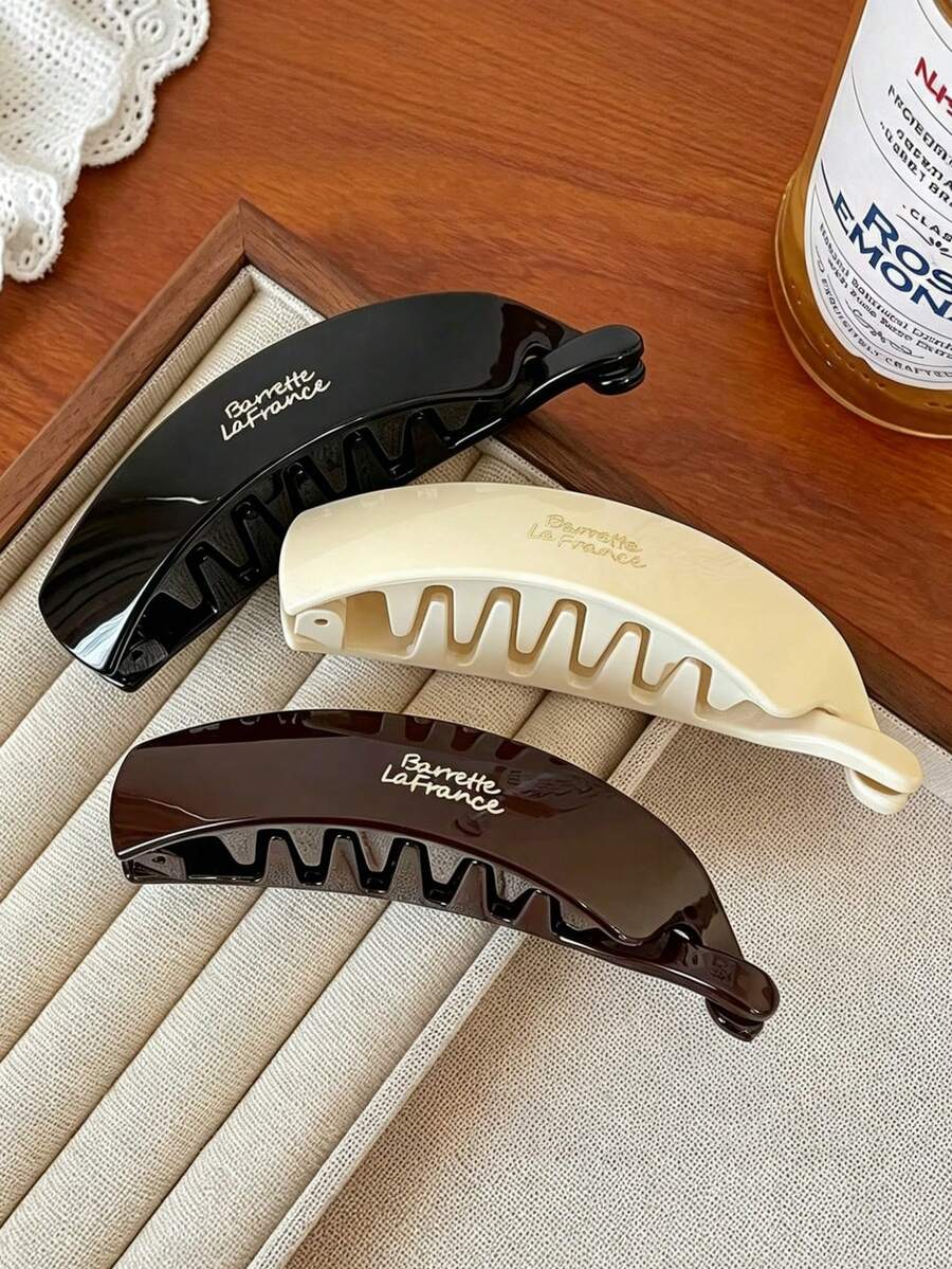 3pcs/1 pièce Pinces à cheveux banane en plastique brillant marron, blanc, noir pour femmes 4.01in/10.2cm, convient aux cheveux épais, style mode polyvalent élégant minimaliste, convient pour le quotidien, décontracté, fête, trajet, vacances, coiffure, lavage du visage/maquillage, accessoire, pince à clip, pinces à griffes - Multicolore - Voir 1