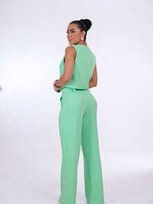 Wide-Leg Pants By Alntaria Risco Calca111114 - Mint Green - View 4
