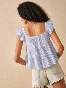 Blusa informal de mujer con volantes en el borde de unicolor - Multicolor - Ver 3