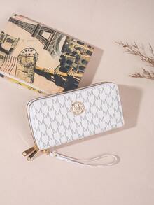 New Printed Women's Long Wallet, Fashion Clutch Purse With Double Zipper Phone Holder - White - View 1