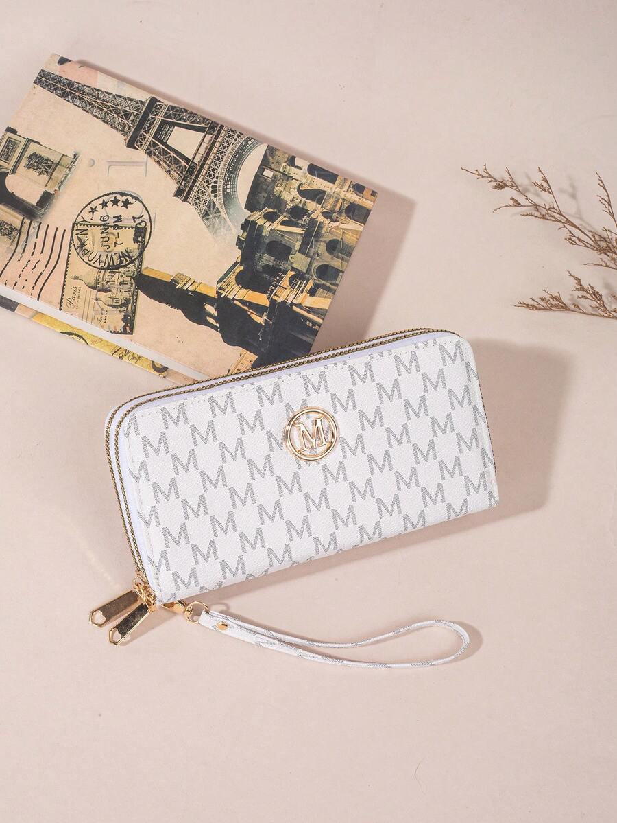 New Printed Women's Long Wallet, Fashion Clutch Purse With Double Zipper Phone Holder - White - View 1