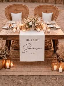 Customized Wedding Table Runner - Surname Linen Banner, Wedding Reception Decor, Gift For Newlyweds, Suitable For Anniversary, Wedding Celebration - Multicolor - View 4
