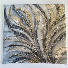 4pcs 18" X 18" Modern Abstract Feather Pattern Pillow Covers (Printed Cushion Covers, No Sequins), Zipper Closure, Mixed Color Design, Suitable For Living Room, Bedroom, Office And Holiday Gifts (Pillow Insert Not Included), Vintage Pillowcase, Bedroom Decor, Modern Decor, Elegant Style, Shiny Texture, 2D Flat Print - Silver - View 4