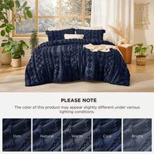 Bedsure Summer Vacation Bedding Set (Holiday Essentials), Tufted Boho Comforter Set, GentleSoft™ 3 Pieces Farmhouse Shabby Chic Embroidery Bedding, High-Quality Polyester Microfiber Summer Bedding Set, Cal King/King/Queen/Full/Twin/Twin XL Cooling Comforter Set, Soft Bedding Set Gift For Graduation/Vacation/Birthday Decoration/Back To School, For Room Decor, Home Decor, Bedroom Decor, Dorm Decor, Father's Day Gift - Hải quân - Xem 9